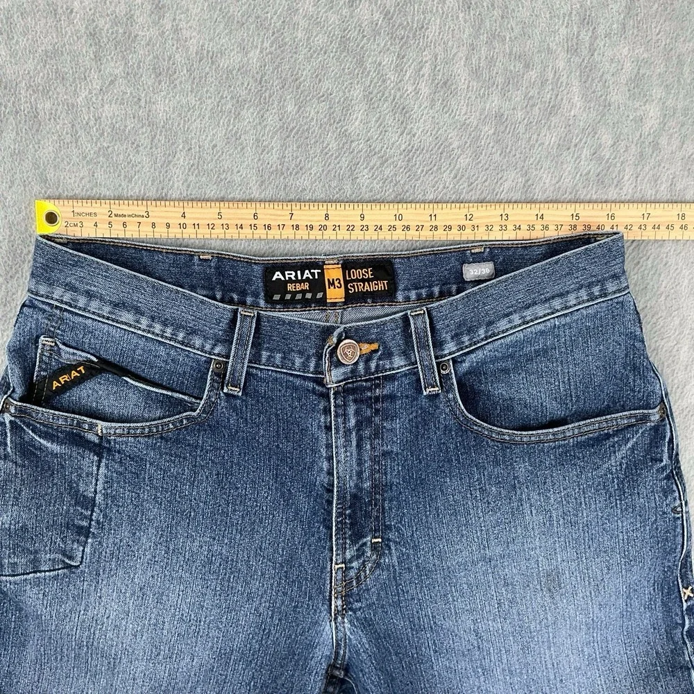 Ariat Jeans Men 32x30 (ACTUAL 32x29) Blue Rebar M3 Loose Blue Straight Workwear